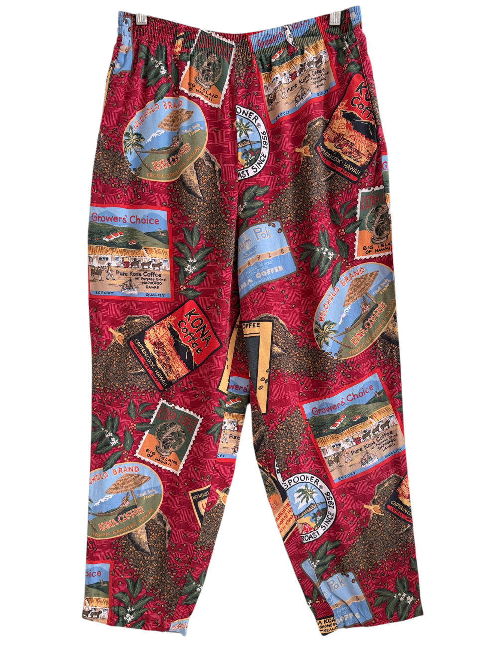 Reyn Spooner Vintage 90s Pants Kona Coffee Hawaiian Print Elastic Waist M